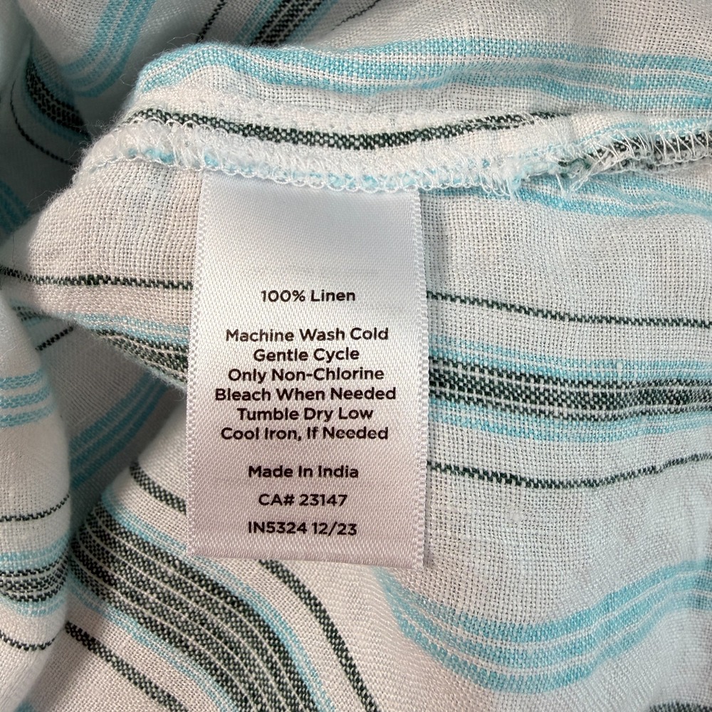 Talbots Striped Linen Peasant Blouse Sz XL White Blue Green Boho Coastal Breezy - Picture 7 of 7